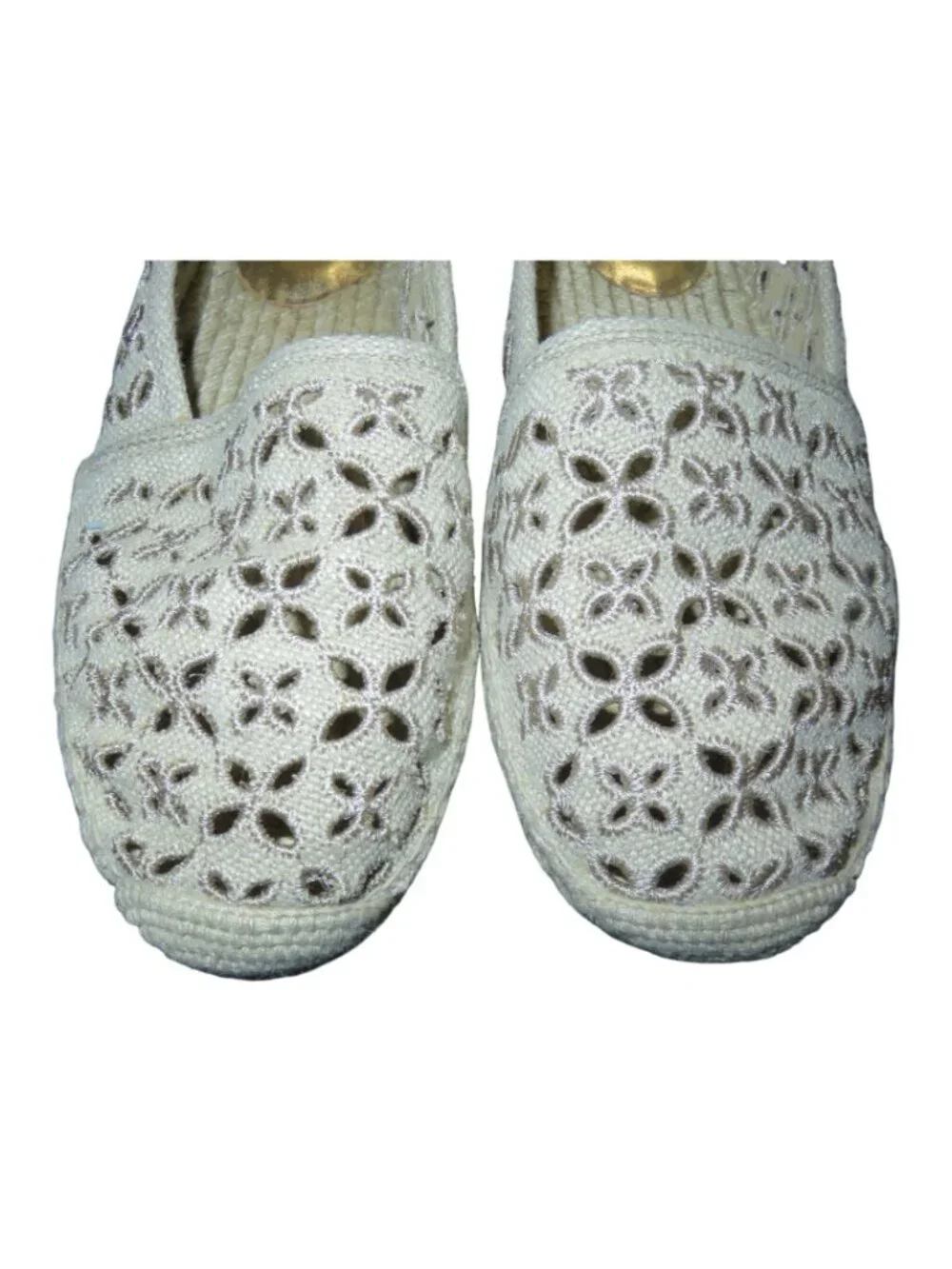 Michael Kors Darci Floral Laser Cut cutout Natural Cream Fabric Espadrille Flats